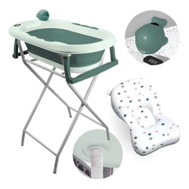 Imagem de Banheira Dobrável Infantil Tibaby Com Termômetro E Conforto, Verde