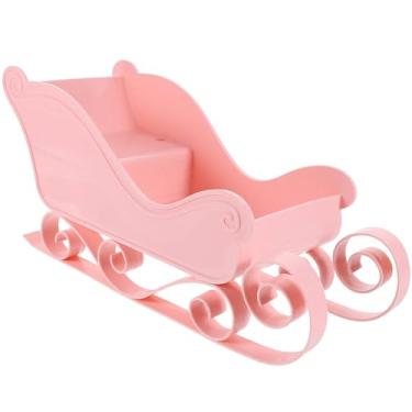 Imagem de DOITOOL Decoração de mesa de trenó de Natal - Tigela de doces de trenó de Natal de plástico de 28 cm em miniatura para decoração de trenó de mesa de férias para decoração de árvore de Natal, rosa