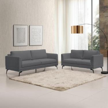 Imagem de Conjunto Sofá Living Poemme 1,80/1,60mt Pé De Ferro - Veludo Cinza