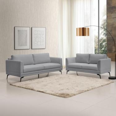 Imagem de Conjunto Sofá Living Poemme 1,80/1,60mt Pé De Ferro - Linho Cinza