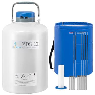 Imagem de CXRCY Recipiente Criogênico de Liga de Alumínio de 10L para Nitrogênio Líquido(Ln2) Dewar, Tanque Dewar com 6 Recipientes E Bolsa de Transporte, Durável, Isolamento E Design A Vácuo, Pode Armazenar Ni