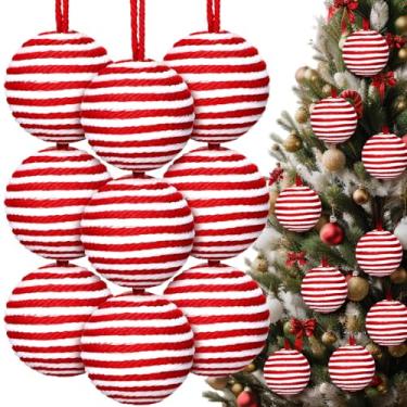 Imagem de Soulchen 9 peças de enfeites de bola de natal doces de 6 cm de corda de juta para pendurar bolas de hortelã-pimenta para decoração de Natal para guirlanda de árvore de Natal, decoração de casa