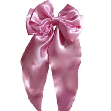 Imagem de Laço da Virgínia- Presilha de Cabelo com Bico de Pato, Acessório Feminino em Cetim 14cm x 24cm.(Rosa)