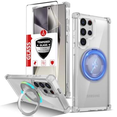 Imagem de IYTRRYH Capa para Samsung Galaxy S24 Ultra compatível com carregamento magnético sem fio com protetores de tela, capa S24 Ultra, anel com suporte embutido, proteção contra quedas de grau militar, à