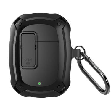 Imagem de Feigand Capa para Google Pixel Buds 2 (2020) com clipe de bloqueio, armadura robusta à prova de choque, capa rígida protetora com mosquetão [LED frontal visível] (preto)