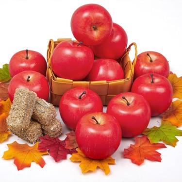 Imagem de Youyole 66 peças de decoração de fazenda para colheita de outono, 12 maçãs artificiais de frutas falsas, 50 folhas de bordo decorativas e 4 mini fardos de feno para colheita de casa, festa de