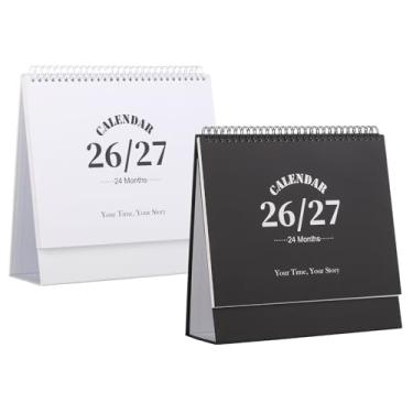 Imagem de Calendário de mesa 2026-2027, calendário de 2 anos de janeiro de 2026 a dezembro de 2027, agenda mensal de mesa com adesivos para casa, escritório, organização escolar (G - preto + branco, 25 x 24,4