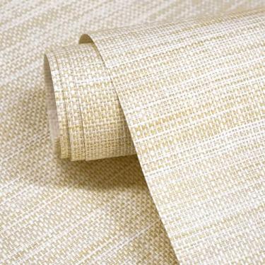 Imagem de Ansehan Wallcovering W1021 Coleção de serapilheira 91 cm L x 8 jarda C, tecido de papel natural tecido grama textura moderna revestimento de parede para sala de estar quarto característica parede mel
