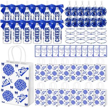 Imagem de Mimorou 12 conjuntos de presente de líder de torcida em massa para equipe, inclui 12 copos de líderes de torcida garrafas de água de plástico com tampa e palha, 12 porta-chaves pompom, 12 pulseiras de