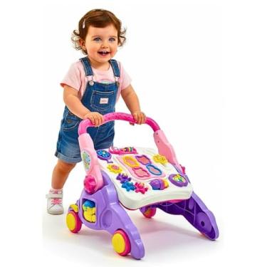 Imagem de Andador Infantil Didático Musical 4 em 1, Mesa de Atividades com Som, Plástico Não Tóxico, Rosa e Roxo, para 6 Meses a 3 Anos
