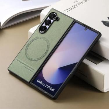 Imagem de Capa para Samsung Galaxy Z Fold6 com textura de tecido oblíqua magnética simples, capa protetora durável (para Samsung Galaxy Z Fold6/verde)