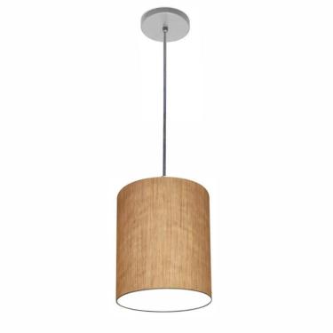 Imagem de Lustre Luminária Pendente Vivare Free Lux Pe-4103cz Cúpula Em Tecido 15x20cm Palha Canopla Cinza E Fio Cristal