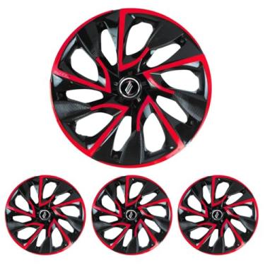 Imagem de Jogo Calota Aro 14 DS4 Red Cup Sandero Logan Clio Scenic Kwid Symbol Duster Megane Fluence Kangoo + Selo Resinado