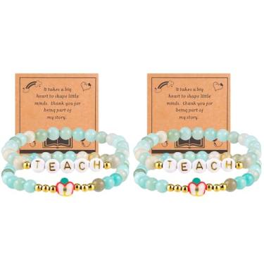 Imagem de VICKHU Presentes de agradecimento ao professor, conjunto de pulseiras de pedra natural para mulheres, presentes de agradecimento para professores, Small, Pedra, Ágata