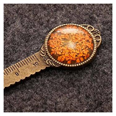 Imagem de Marcador de página 1 peça marcador de página criativo retrô bronze redondo 10 cm régua vintage metal colorido flor vidro pedras preciosas como marcador de página de livro marcador de página de metal