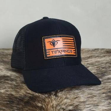 Imagem de Boné Country Redinha Aba Curva Texanos Trucker Preto Laranja