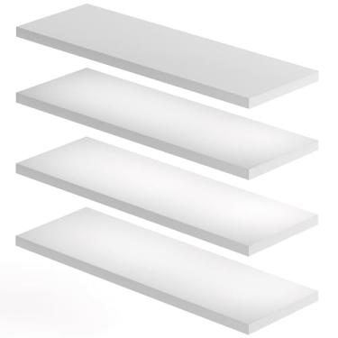 Imagem de Kit 4 Prateleiras de Parede Suporte Invisível Nicho Multiuso 45x15cm em Mdf Reforçado 15mm Branco