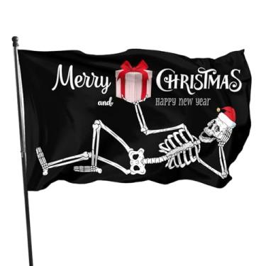 Imagem de Feliz Natal, caveira, bandeira, 9,5 cm x 1,5 m, exterior, com ilhós, bandeiras engraçadas de feliz ano novo, decoração de casa, quintal, jardim, placa de banner de férias