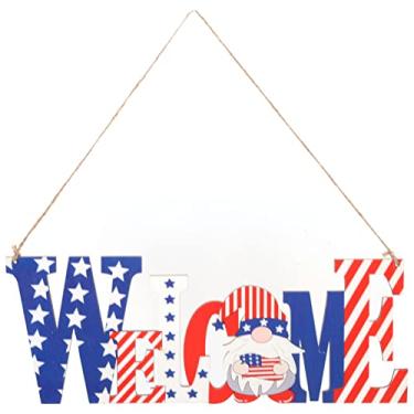 Imagem de Sinal de boas-vindas do Dia da Independência Alfabeto de madeira Bem-vindo Pendurado Decoração de mobiliário para mercado de portas Patriótico Vermelho Branco Azul Madeira