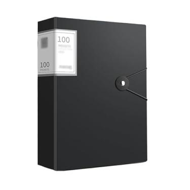 Imagem de Pasta de documentos A4 com inserções transparentes 100 páginas multicamadas grande capacidade livro de dados multifuncional bolsa de armazenamento de dados suporte de documentos (preto)