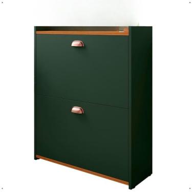 Imagem de Sapateira Vertical Com 2 Portas Basculantes - Organizador Para 12 Pares De CalçAdos, Multiuso Para Hall De Entrada, Quarto E Closet - Sapateira Fechada Moderna(Verde/Cedro)