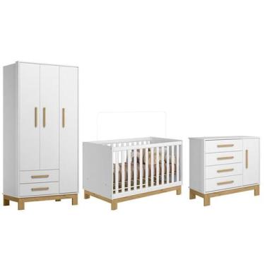 Imagem de Q Encanto Slim Guarda Roupa, Cômoda e Berço Branco - Qmovi