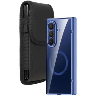 Imagem de Nakedcellphone Combo para Samsung Galaxy Z Fold 7 capa de celular com suporte de clipe de cinto - protetor de tela integrado - capa de dobradiça - compatível com MagSafe - azul/transparente