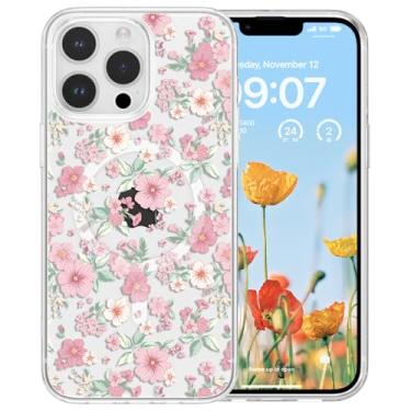 Imagem de RALEAVO Capa para iPhone 16 Pro Max compatível com MagSafe com estampa floral transparente para meninas e mulheres, capa de telefone fina magnética rígida à prova de choque para iPhone 16 Pro Max