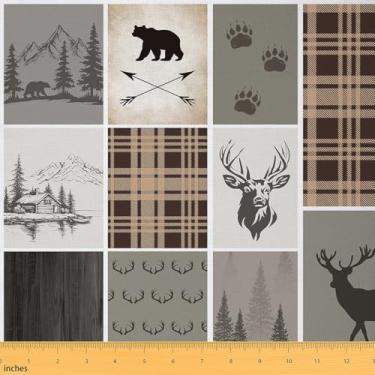 Imagem de Feelyou Bear Fabric by The Yard 1 jarda infantil rústico cabana veado para meninos meninas adolescentes vintage fazenda tecido impermeável ao ar livre cinza marrom