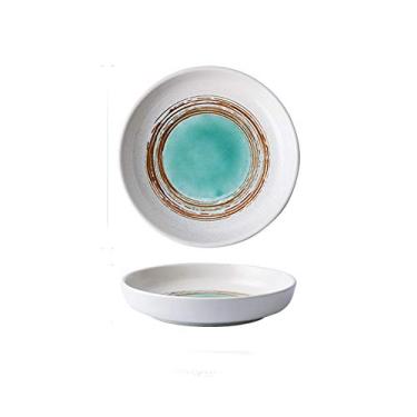 Imagem de Prato de serviço pratos de porcelana redondos de 20 cm, pratos pintados à mão, aperitivo, salada, sobremesa, massa, pratos, pratos de almoço seguros para micro-ondas (cor: E, tamanho: pacote com 4)