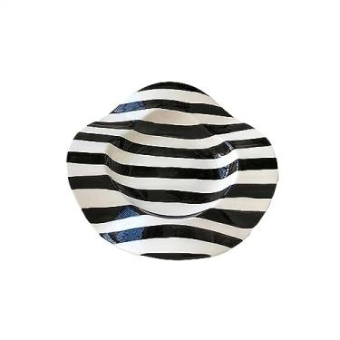 Imagem de hezhuhe2258 Prato de serviço prato de cerâmica de 20 cm, listra de bolinhas, onda irregular, prato de sobremesa, prato de massa, prato de jantar, pratos de cerâmica para festas de cozinha (cor: 1)