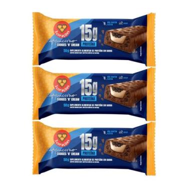 Imagem de Kit 3 barra 15g proteina cappuccino cookies cream 50g 3corações