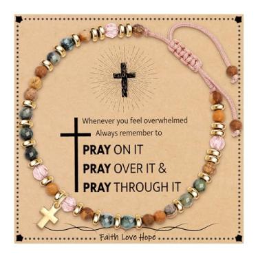 Imagem de Btysun Presentes para cristãos, presentes cristãos para meninas adolescentes, meias para adolescentes, pulseira de contas com cruz, presente de batismo religioso, pulseiras de Jesus para firmação de