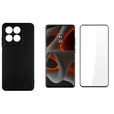 Imagem de Kit para Moto Edge 60 PRO  Capa Aveludada Preto + Película Curva Tela 