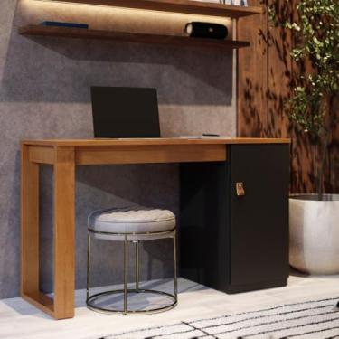 Imagem de Escrivaninha MDF Amadeirada com Porta Para Home Office ou Estudo Moderna e Funcional (Canela Preto)