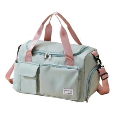Imagem de Mala de Mao Compacta de Viagem Feminina Funcional com Alca Transversal Bolsa de Viagem em Nylon Resistente com Bolso para Sapatos Ajustavel Leve e Versatil Ideal e Uso Diario (Verde com alça rosa)