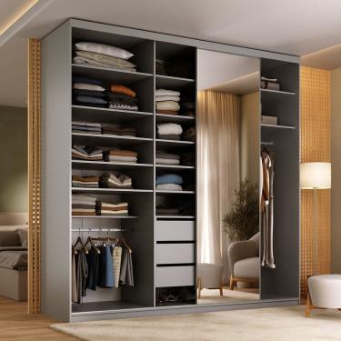 Imagem de Guarda-roupa Closet Casal 100% Mdf Bp 208cm com 1 Porta Espelho 3 Gavetas Sion Sion