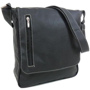 Imagem de Bolsa Carteiro Pasta Transversal Em Sintético Masculina Feminina Estudante Trabalho Passeio (Preto)