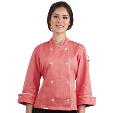 Imagem de Dólmã Para Chef Cozinha Feminino Acinturada 100% Algodão Cor Rosa Goia