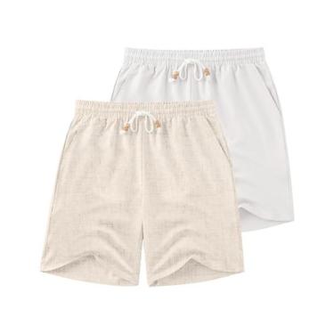 Imagem de Shorts de linho COOFANDY para homens, cintura elástica, verão e praia