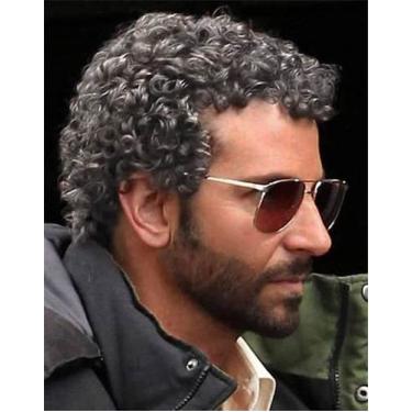 Imagem de Peruca afro encaracolada masculina Swiking Grey Peruca sintética curta