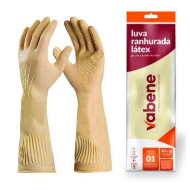 Imagem de Luva Látex Para Limpeza Cano Longo Antiderrapante Borracha Amarela - V