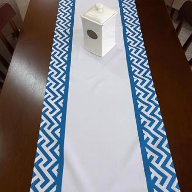 Imagem de Caminho de mesa 40 x 1,45 - faixa branco + azul claro - DIAS DECOR