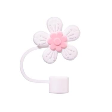 Imagem de Capa de palha de silicone de flores brancas para tampas de palha de 10 mm para acessórios de copos Stanley, bonito topo de palha para copos tampa de palha para tampas de ponta de canudos reutilizáveis