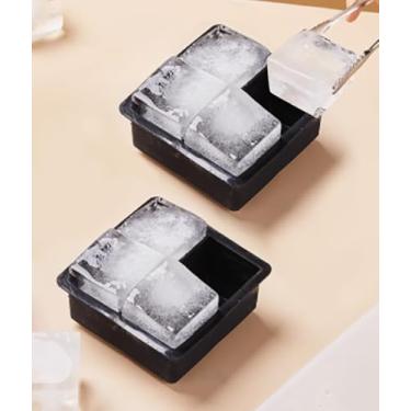 Imagem de Bandeja grande para cubos de gelo com tampas, bandejas quadradas para cubos de gelo, bandeja quadrada para cubos de gelo com quatro compartimentos