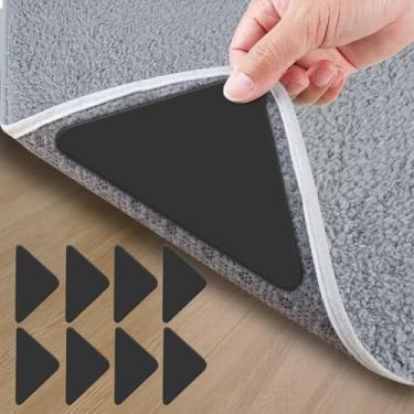 Imagem de 8 peças de prendedores de tapete triangular, suportes de canto pretos antiderrapantes para pisos de madeira, fita adesiva dupla face para tapetes de área, alças antiderrapantes para tapetes, tapetes e