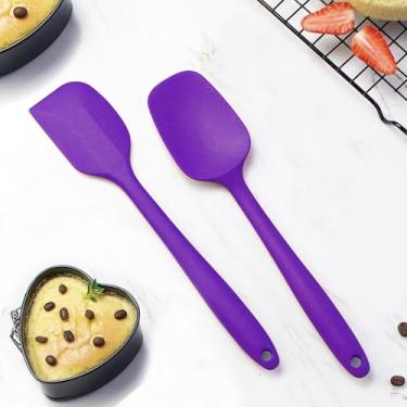 Imagem de Conjunto de espátula de silicone com 1 espátula e 1 raspador de utensílios de cozinha resistentes ao calor para cozinhar e assar (roxo)
