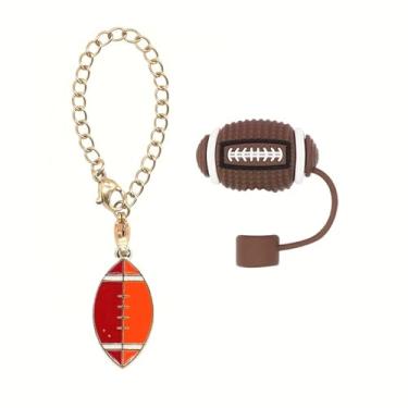 Imagem de Acessórios para garrafa de água com tema esportivo - tampa de palha de 10 mm e decoração de corrente de garrafa - futebol/basquete, beisebol/futebol americano