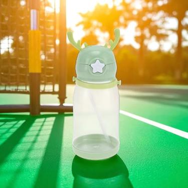 Imagem de 1 pç garrafa de água tira chifre copo de palha com adesivo 580 ml PP PC silicone verde 22 x 9 x 8 cm