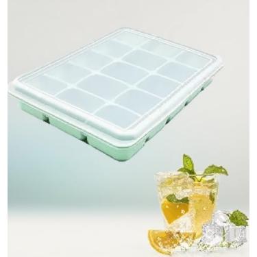 Imagem de 1 molde de silicone para cubos de gelo com tampa – Bandeja flexível para freezer para uísque, coquetéis e café – Cubos transparentes perfeitos